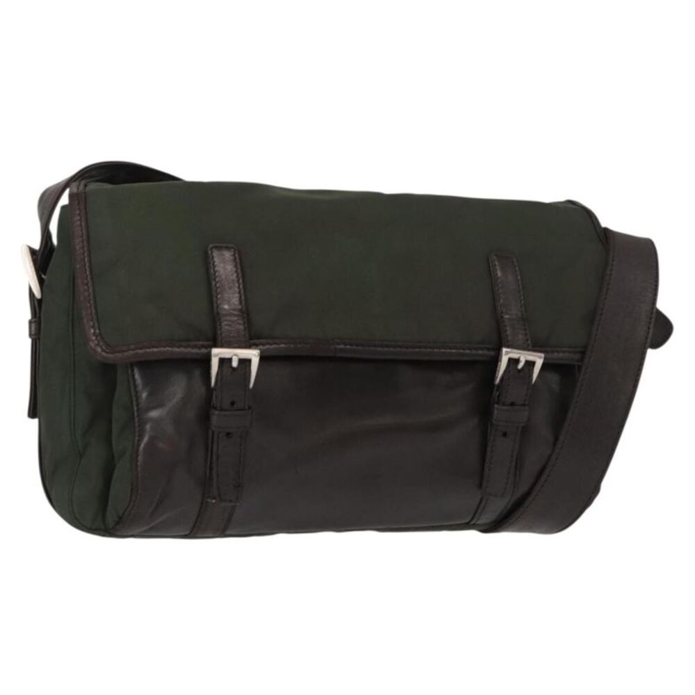 Prada Double Buckle Flap Messenger Tessuto Khaki Nylon Shoulder Bag Bag